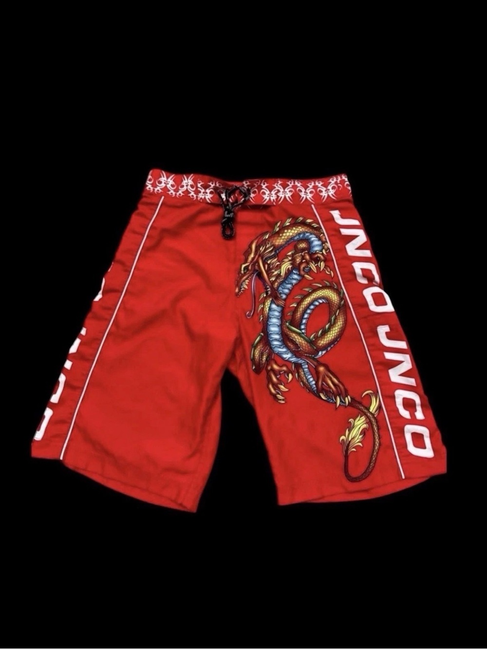 Vintage JNCO Jeans Dragon Board Shorts Size 28 Red Y2K Rare